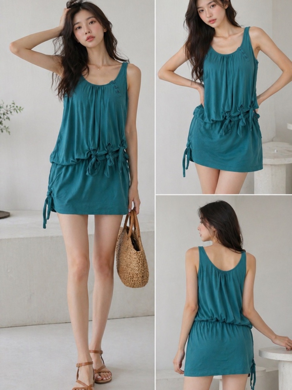 Twinkle by Wenlan Teal Sleeveless Tie-Detail Tank